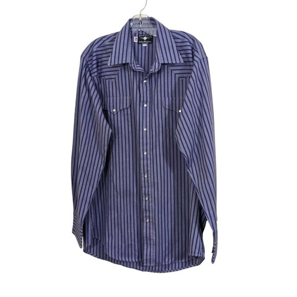 Flying R Ranchwear Western Shirt Men 17.5 Gray Striped Pearl Snap Cowboy USA - Picture 1 of 5